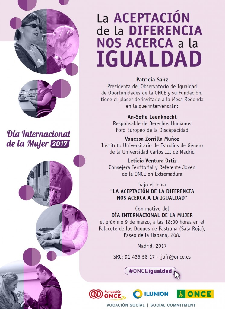Cartel de la Mesa Redonda organizada por la ONCE en el Día Internacional de la Mujer
